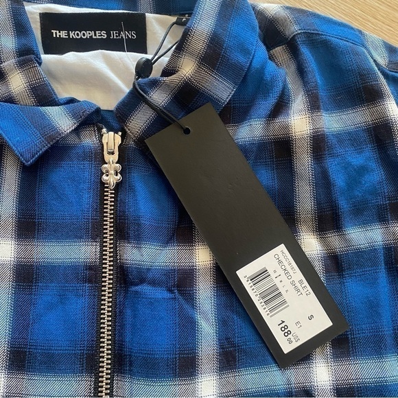 The Kooples Plaid Zip Shirt Small Blue Checkered Short Sleeve Grunge Streetwear - Picture 11 of 13
